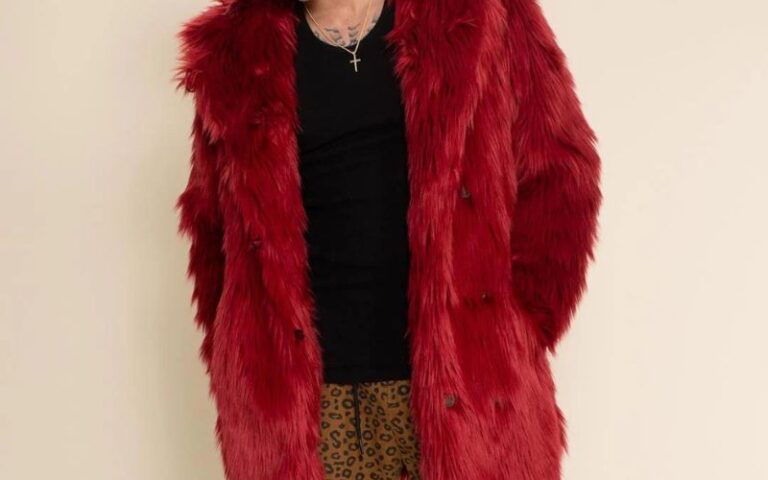 Mens Red Faux Fur Coat